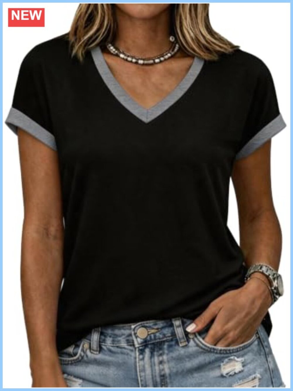 Womens Short Sleeve V Neck Ombre Summer Top Polyester Spandex Casual